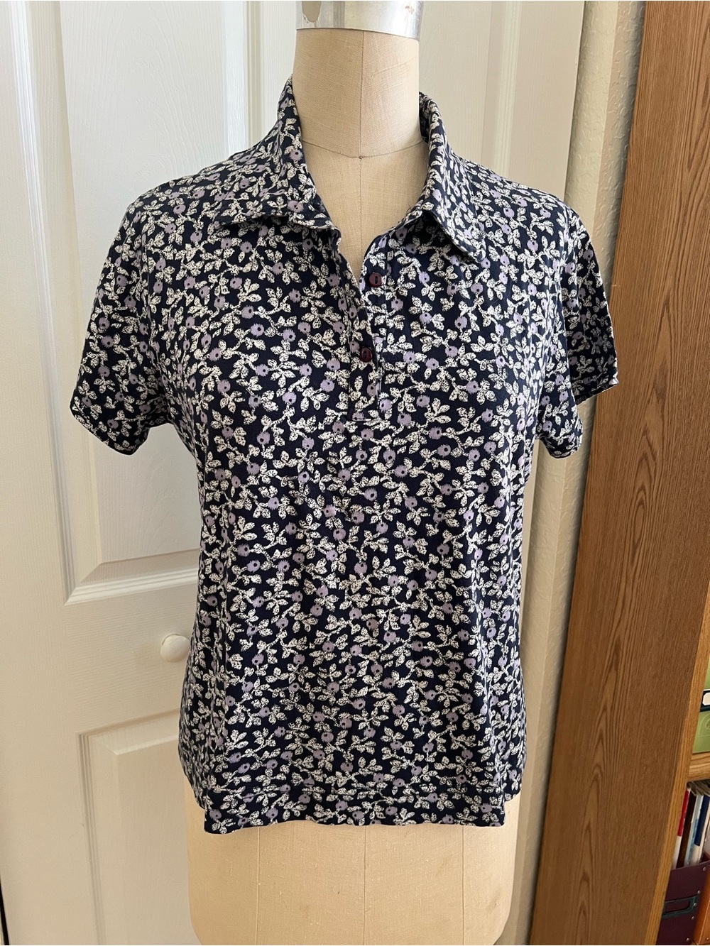 MARCS Navy Short-Sleeve Floral Button-Down Polo